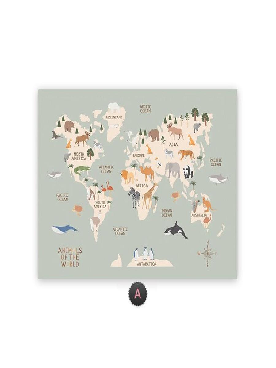 ภาพพิมพ์บนผ้าใบลายแผนที่โลกสัต - Kids Education World บทวิจารณ์และราคา