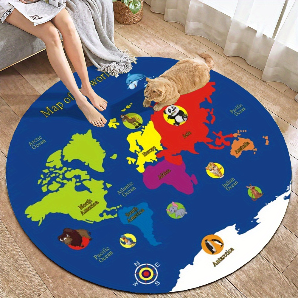 พรมลายแผนที่โลก พรมกลม ผ้าสักห - Kids Education World บทวิจารณ์และราคา