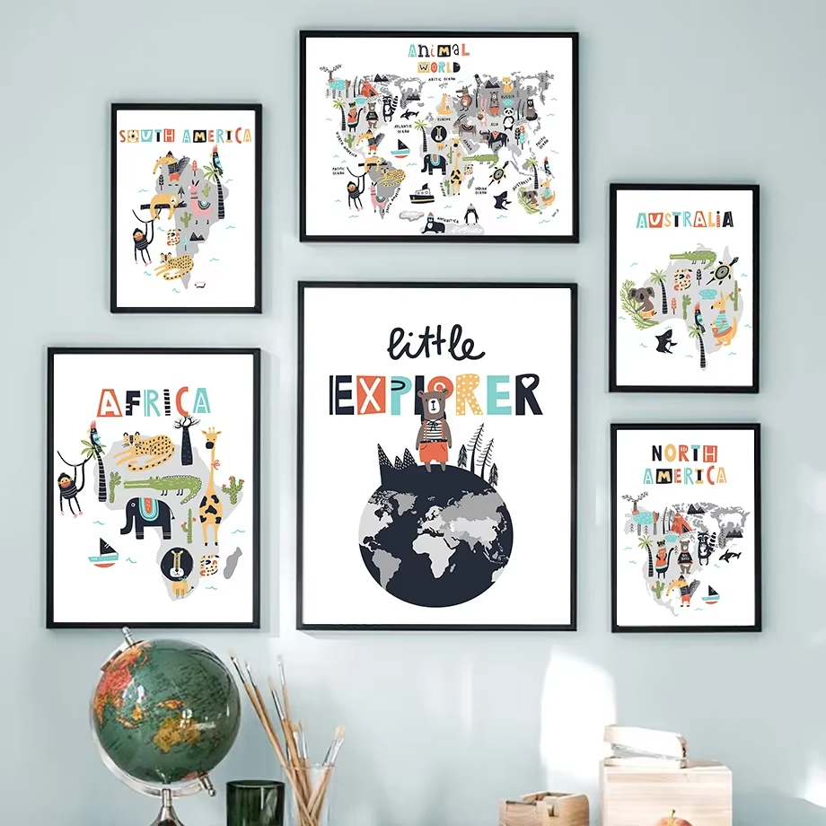 ภาพพิมพ์บนผ้าใบลายแผนที่โลกสัต - Kids Education World บทวิจารณ์และราคา